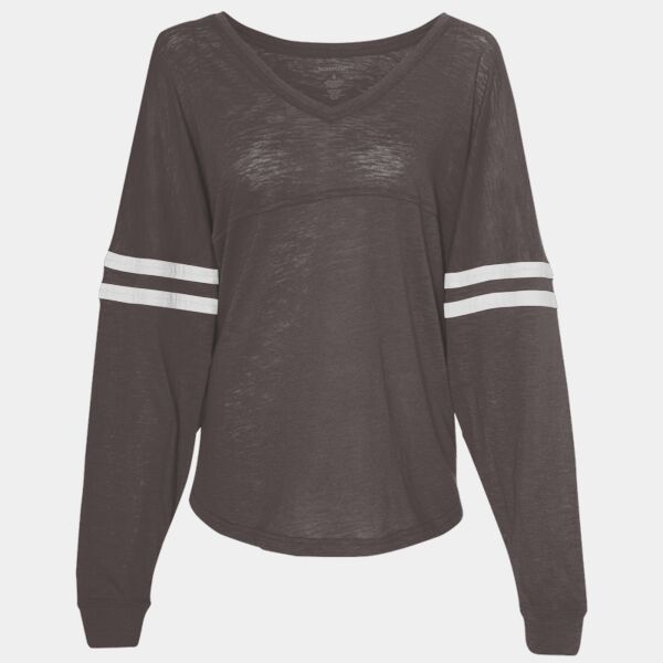 Women’s Slub Jersey Varsitee V-Neck Long Sleeve T-Shirt Thumbnail